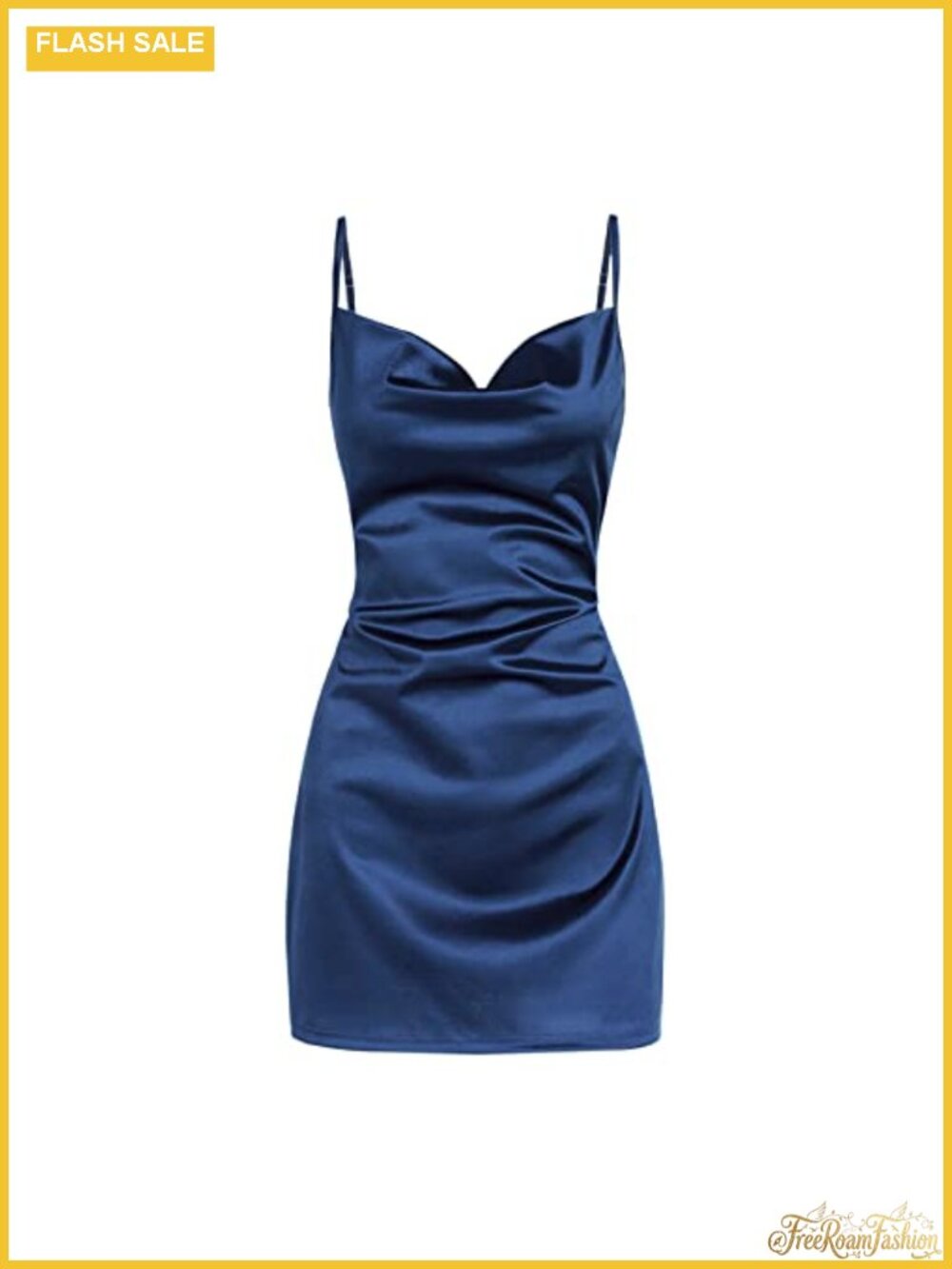 Satin Cowl Neck Spaghetti Strap Mini Slip Dress Sleeveless Cocktail Clubwear